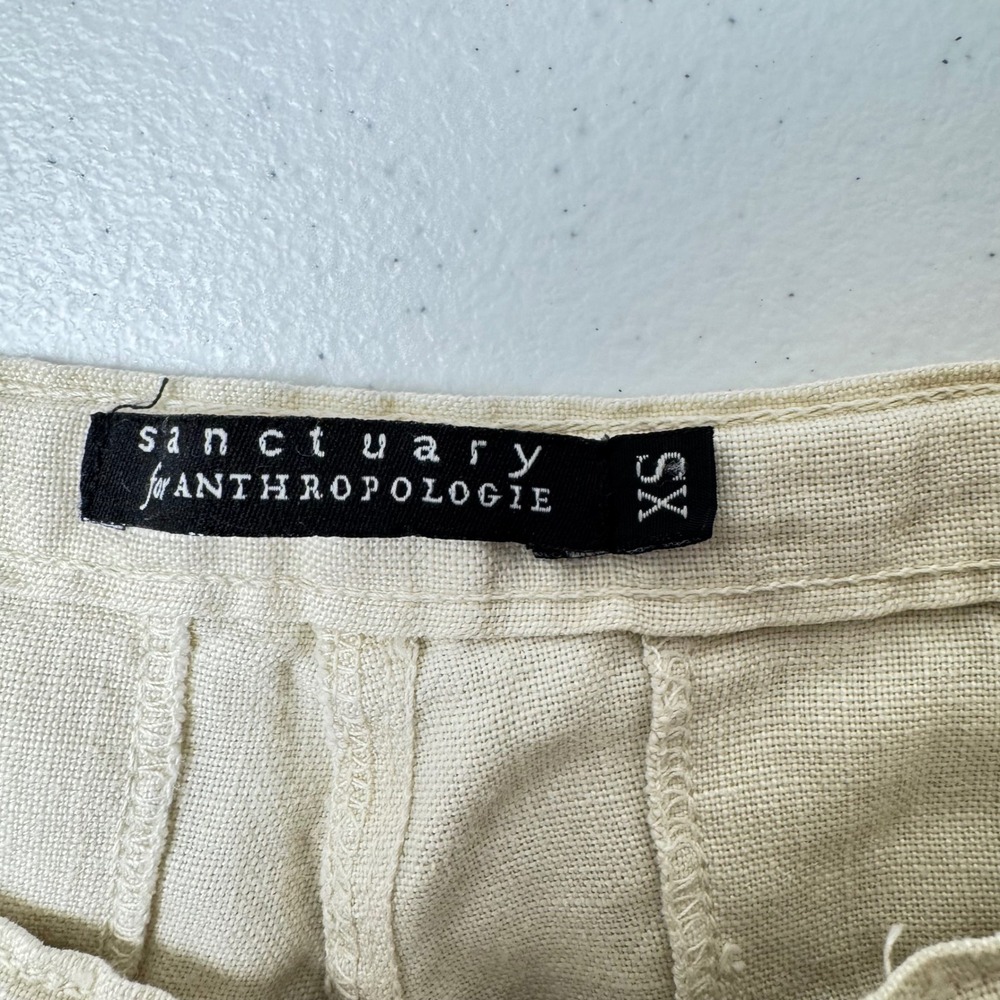 Sanctuary Anthropologie Linen Pants Beige Wide Leg Drawstring XS Summer Resort - Picture 3 of 9